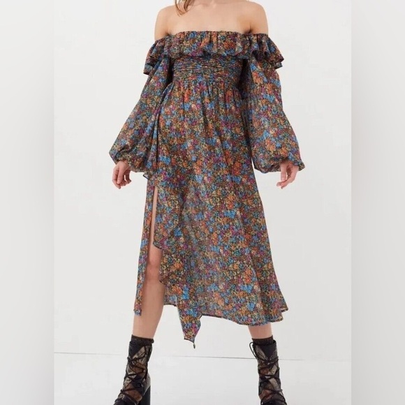 For Love And Lemons Brittany Floral Print Midi Dress in Multi NWT Small - Picture 15 of 15